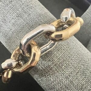 Two Tone Chunky Link Chain Toggle Bracelet Gold Silver 6.25" Y2K Mob Wife